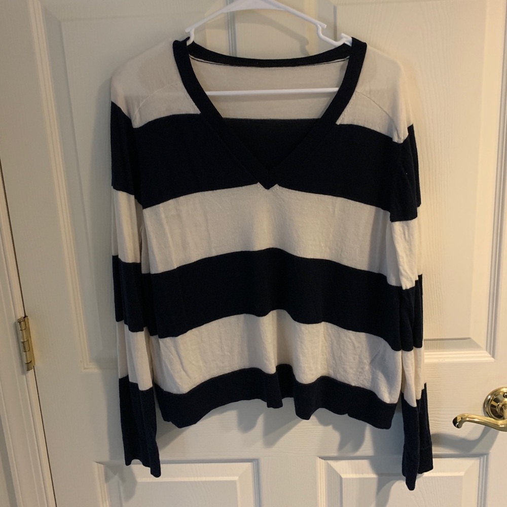 Club Monaco Navy/White Light Striped Sweater (L)